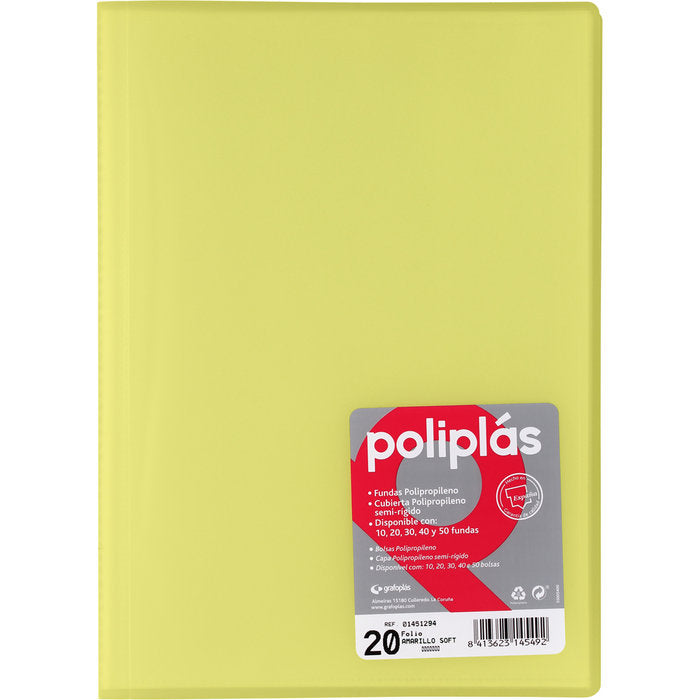 Carpeta Fº 20 Fundas Soldadas Translucidas Amarillo Soft