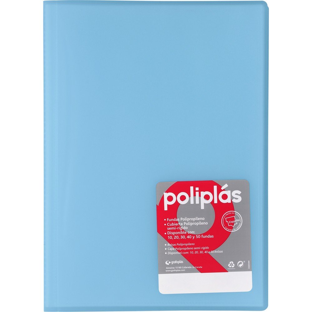 CARPETA POLIPLAS 30 FUNDAS DIN A4 TRANSPARENTES AZUL | 1 UNIDADES | (GRAFOPLAS) Imagen principal del producto