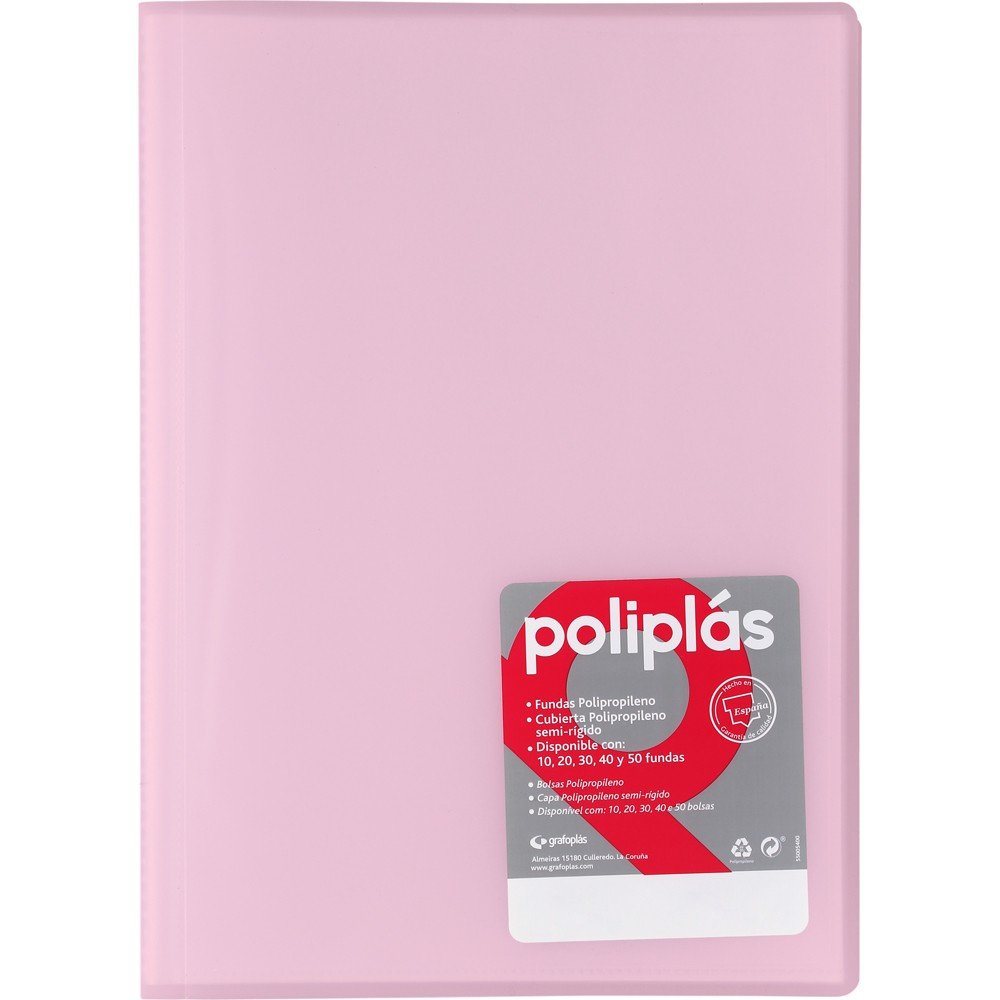 CARPETA POLIPLAS 30 FUNDAS DIN A4 TRANSPARENTES ROSA | 1 UNIDADES | (GRAFOPLAS)