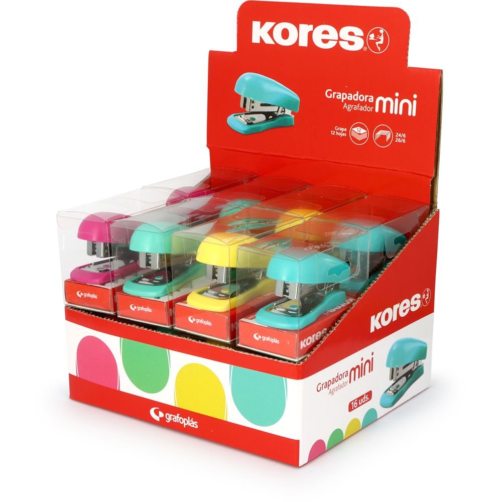 Grapadora mini 16 hojas Kores con grapas vivas Imagen principal del producto