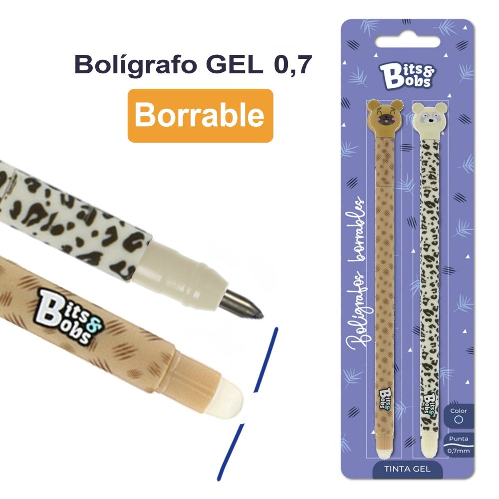 Blister 2 Bolígrafos Gel Borrable 0,7 mm Oso Leopardo BITS&BOBS Imagen principal del producto