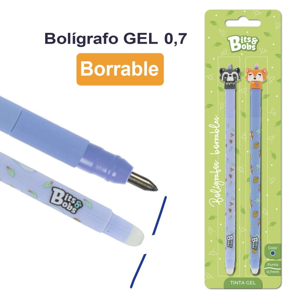 Blister 2 Bolígrafos Gel Borrable 0,7 mm Zorro Mapache BITS&BOBS Imagen principal del producto