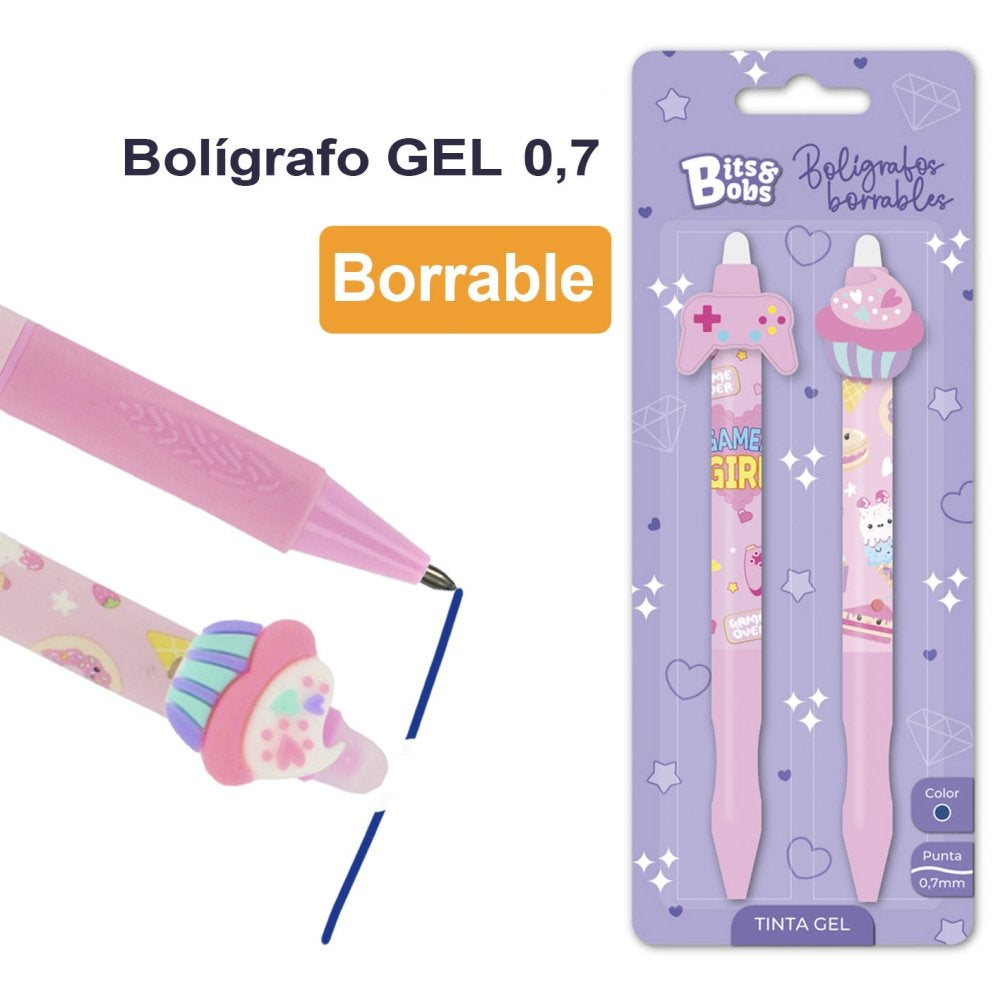 Blister 2 Bolígrafos Gel Borrable con Grip Game Cake BITS&BOBS Imagen principal del producto
