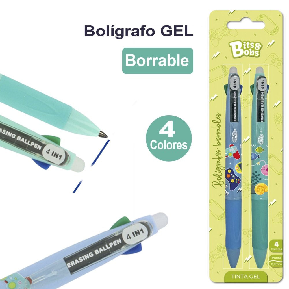 Blister 2 Bolígrafos Gel Borrable 0,7 mm Verde Azul BITS&BOBS Imagen principal del producto
