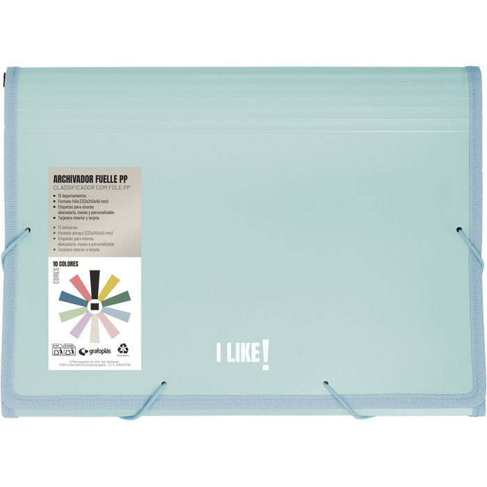 Carpeta Archivador Fuelle Gomas PP 13 Separadores Like3 Azu GRAFOPLAS Imagen principal del producto
