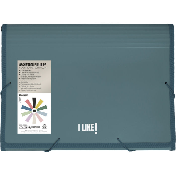 Carpeta Archivador Fuelle Gomas PP 13 Separadores Like3 Azu GRAFOPLAS Imagen principal del producto