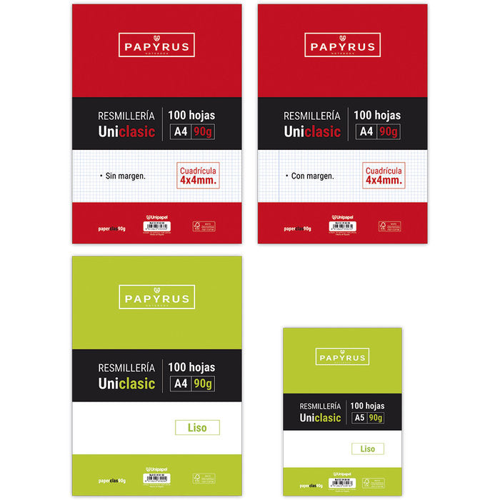 Paquete a4 100h 90g cuadricula 4x4 con margen papyrus-uniclas