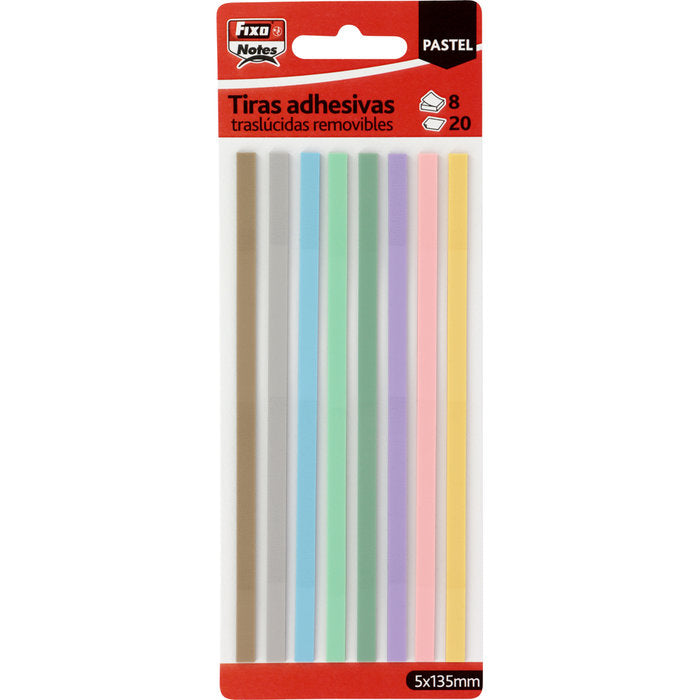 Blister 8 tiras adhesivas translucidas colores pastel 5x135mm