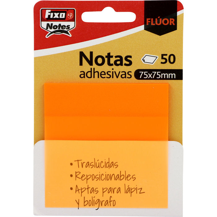 Bloc 50 Notas Adhesivas Translucidas 75x75 Naranja Fluor