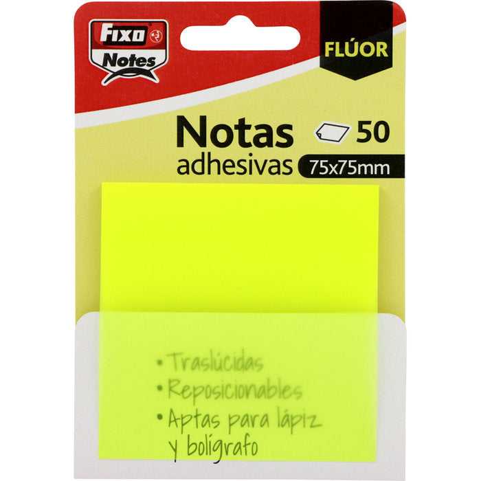 Bloc 50 Notas Adhesivas Translucidas 75x75 Amarillo Fluor Imagen principal del producto