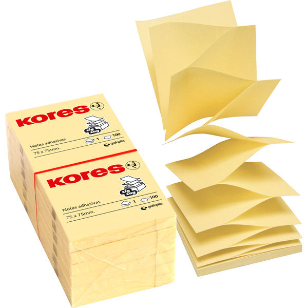 Bloc notas adhesivas zig-zag 75x75 mm amarillo pack 12 unidades