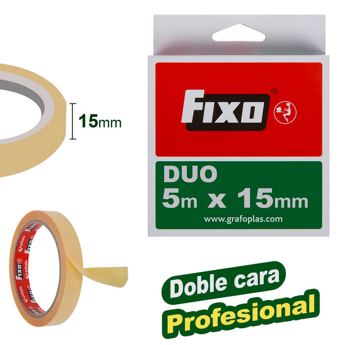 CINTA ADHESIVA 5X15 FIXO DUO DOBLE CARA | 10 UNIDADES | (GRAFOPLAS)