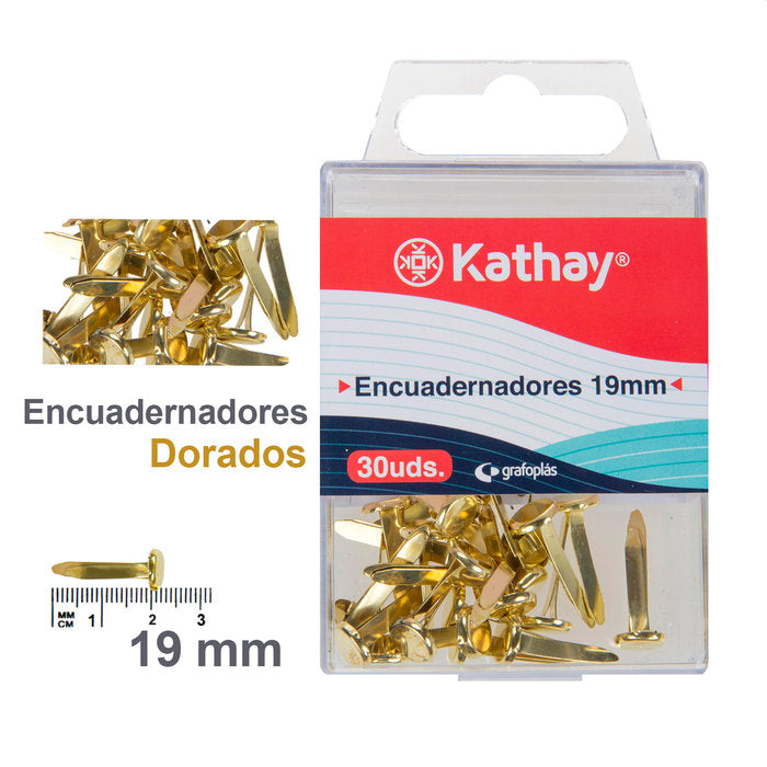 CAJA 30 ENCUADERNADORES 19 MM DORADOS KATHAY | 50 UNIDADES | (GRAFOPLAS) Imagen principal del producto