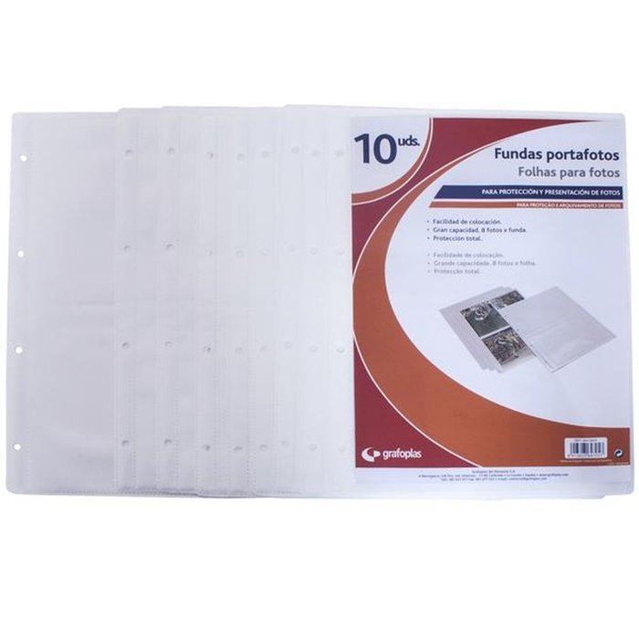 BOLSA 10 FUNDAS PP 320X230 MM 8 FOTOS BLANCO 4 TALADROS | 1 UNIDADES | (GRAFOPLAS)