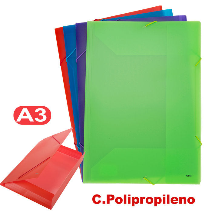 CARPETA SOLAPAS GOMAS A3 PP TRANSLUCIDO COLOR SURTIDO KATHA | 4 UNIDADES | (GRAFOPLAS) Imagen principal del producto