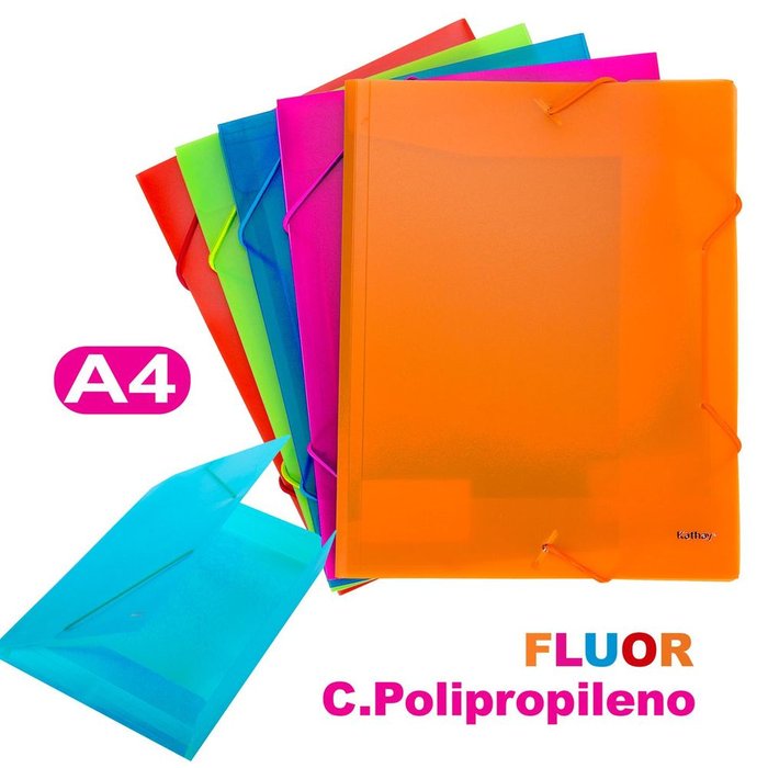 Carpeta A4 Gomas con 3 Solapas PP Fluor Surtido Kathay Marca GRAFOPLAS Imagen principal del producto