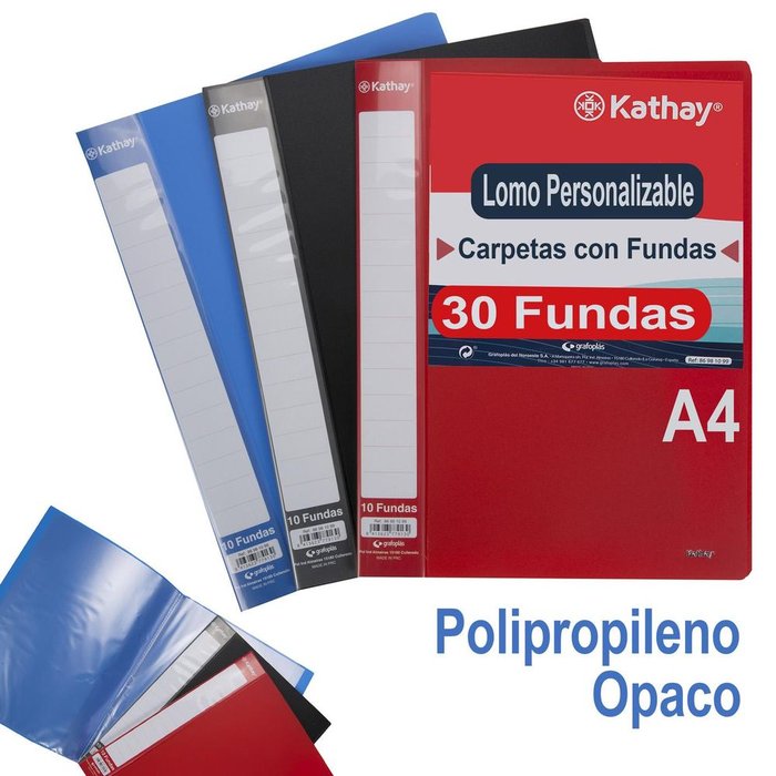 CARPETA 30 FUNDAS A4 LOMO PERSONALIZABLE KATHAY SURTIDAS | 12 UNIDADES | (GRAFOPLAS)