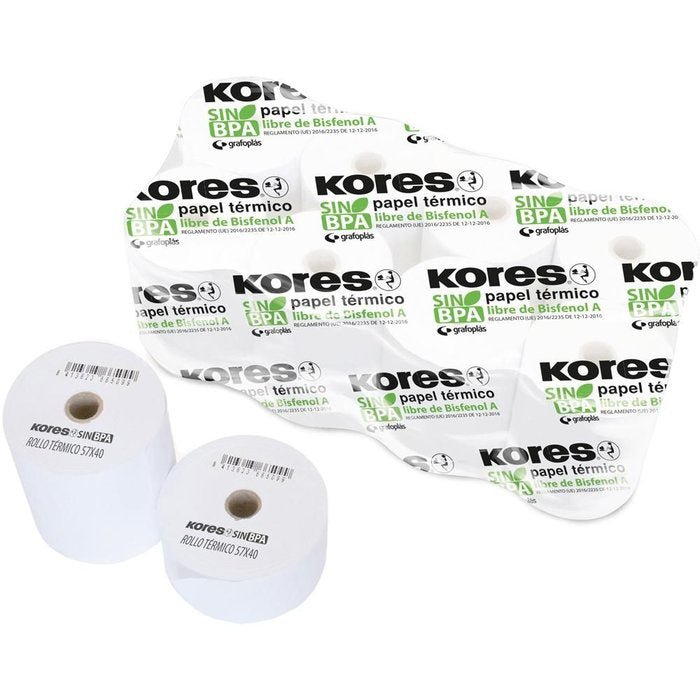 ROLLO PAPEL TERMICO 57X45X12 MM SIN BISFENOL A 22M KORES | 10 UNIDADES | (KORES) Imagen principal del producto
