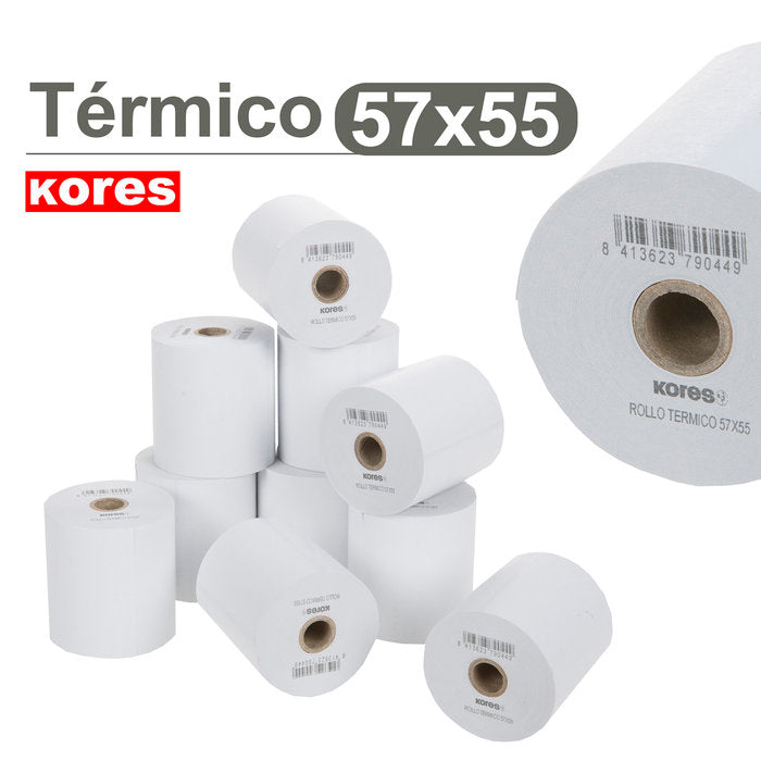 ROLLO PAPEL TERMICO 57X55X12 MM SIN BISFENOL A KORES | 10 UNIDADES | (GRAFOPLAS) Imagen principal del producto
