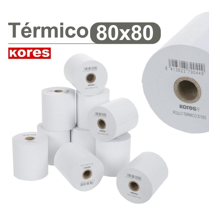 ROLLO TERMICO 80X80X12 MM SIN BISFENOL A 78M KORES | 8 UNIDADES | (KORES)