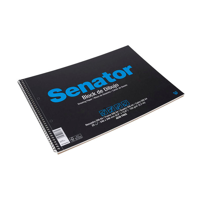 Bloc dibujo espiral senator fº prolongado 20h 150g con recuadro 2 taladros y microperforado