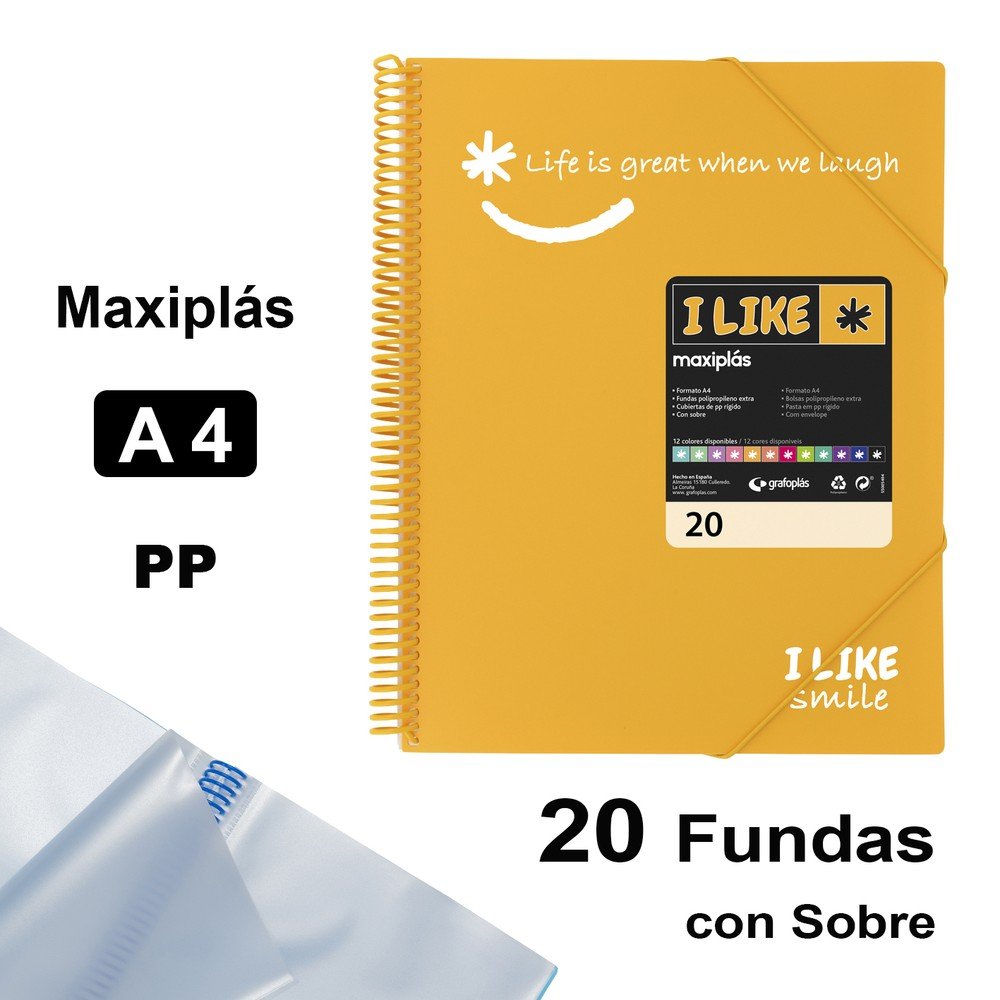 CARPETA 20 FUNDAS MAXIPLAS LIKE2 A4 MANDARINA | 1 UNIDADES | (GRAFOPLAS) Imagen principal del producto