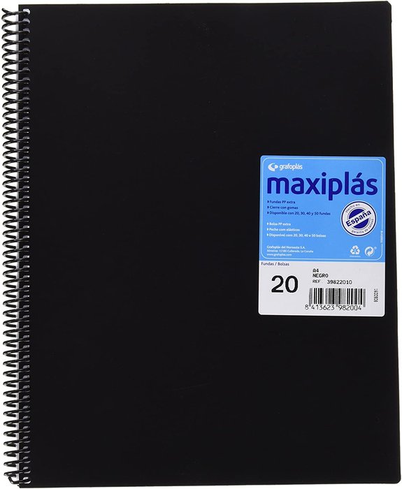 CARPETA 20 FUNDAS MAXIPLAS NEGRA CON SOBRE | 1 UNIDADES | (GRAFOPLAS)