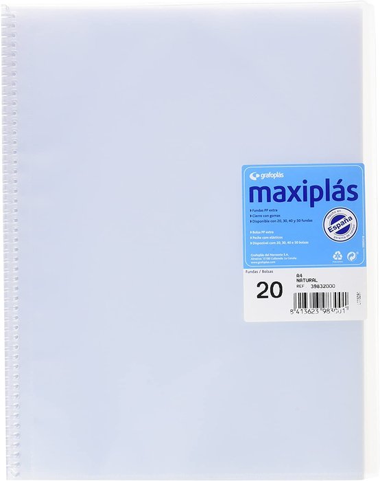 CARPETA 20 FUNDAS MAXIPLAS TRANSPARENTE NATURAL CON SOBRE | 1 UNIDADES | (GRAFOPLAS) Imagen principal del producto