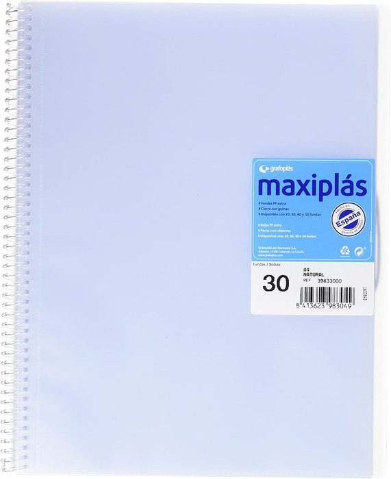 CARPETA 30 FUNDAS MAXIPLAS TRANSPARENTES NATURAL CON SOBRE | 1 UNIDADES | (GRAFOPLAS) Imagen principal del producto