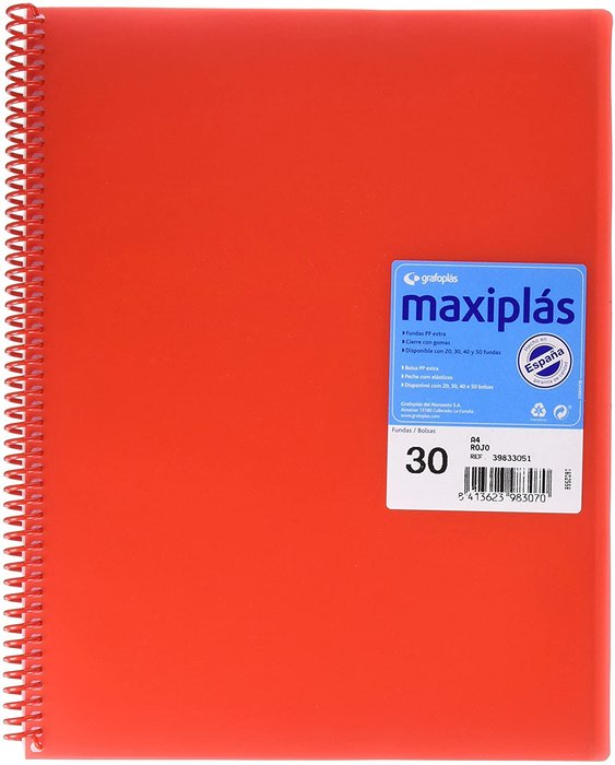 CARPETA 30 FUNDAS MAXIPLAS TRANSPARENTE ROJO CON SOBRE | 1 UNIDADES | (GRAFOPLAS) Imagen principal del producto