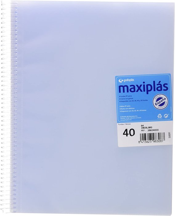 CARPETA 40 FUNDAS MAXIPLAS TRANSPARENTE NATURAL CON SOBRE | 1 UNIDADES | (GRAFOPLAS) Imagen principal del producto