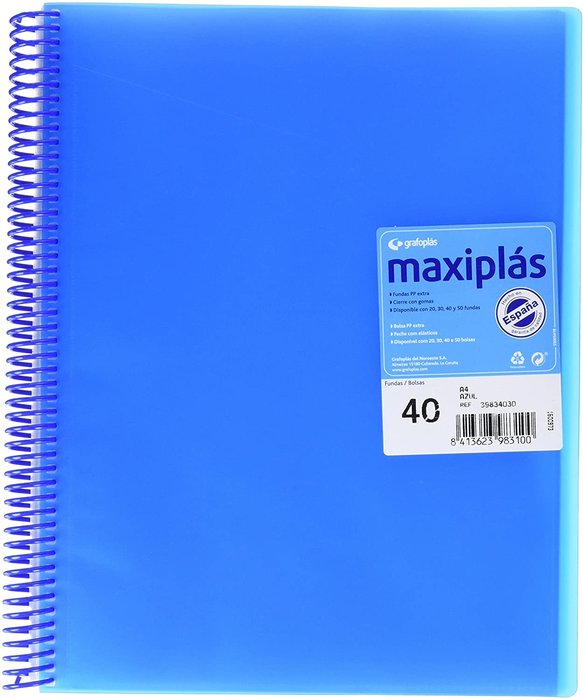 CARPETA 40 FUNDAS MAXIPLAS TRANSPARENTE AZUL CON SOBRE | 1 UNIDADES | (GRAFOPLAS) Imagen principal del producto
