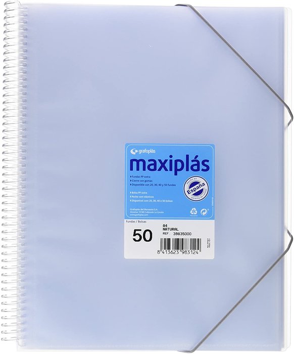 CARPETA 50 FUNDAS MAXIPLAS TRANSPARENTE NATURAL CON SOBRE | 1 UNIDADES | (GRAFOPLAS) Imagen principal del producto