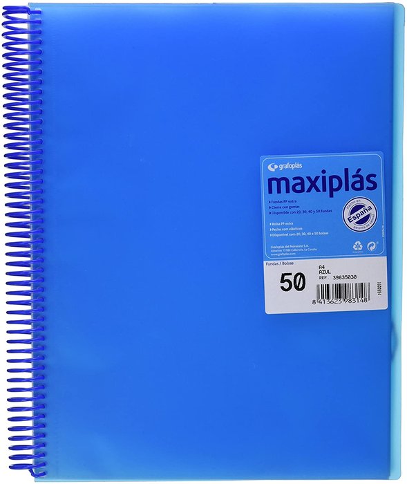 CARPETA 50 FUNDAS MAXIPLAS TRANSPARENTE AZUL CON SOBRE | 1 UNIDADES | (GRAFOPLAS) Imagen principal del producto