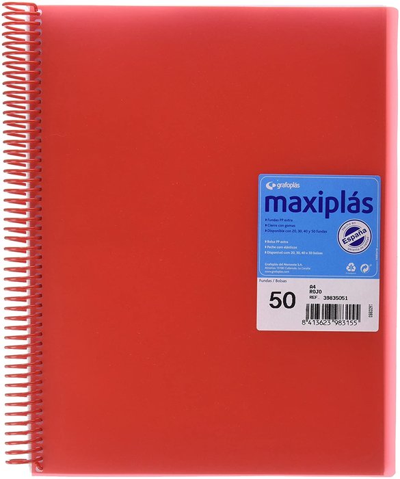 CARPETA 50 FUNDAS MAXIPLAS TRANSPARENTE ROJO CON SOBRE | 1 UNIDADES | (GRAFOPLAS) Imagen principal del producto