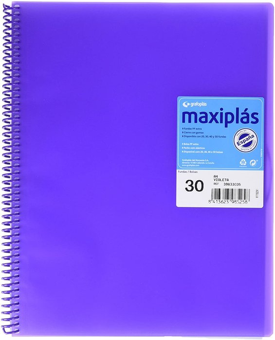 CARPETA 30 FUNDAS MAXIPLAS TRANSLUCIDA VIOLETA CON SOBRE | 1 UNIDADES | (GRAFOPLAS) Imagen principal del producto