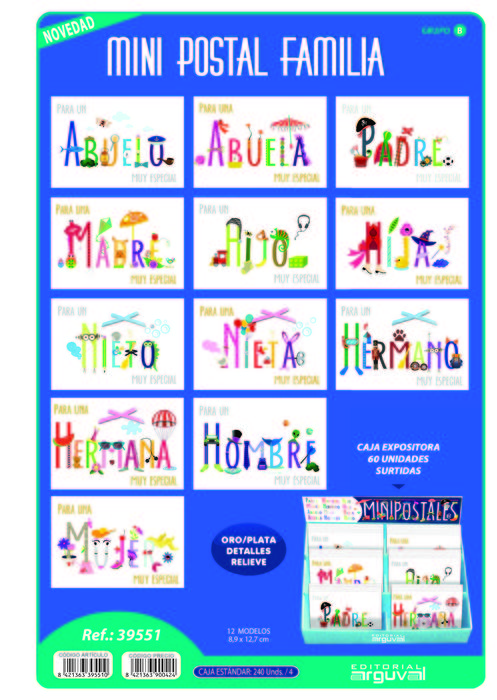 MINI POSTAL FAMILIA (PADRE,MADRE,ABUELO,,,) | ARGUVAL, S,L, | ENVASE 10 UDS. UNIDAD | 8421363395510