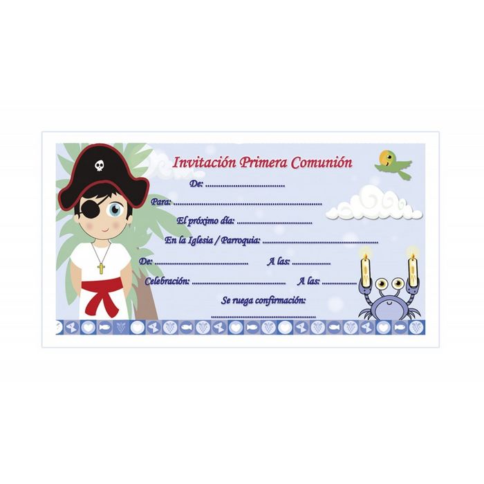 Blister 10 Invitaciones Comunion Pirata ARGUVAL