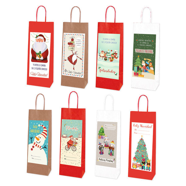 BOLSA REGALO BOTELLAS NAVIDAD KRAFT SURTIDO 12U | ARGUVAL NAVIDAD | ENVASE 12 UDS. UNIDAD | 8421363456174