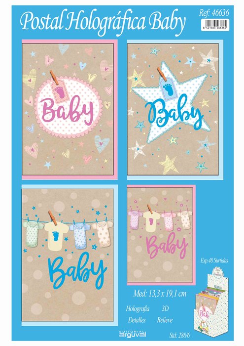 POSTAL HOLOGRAFICA BABY 48 UNIDADES SURTIDAS | ARGUVAL, S,L, | ENVASE 48 UDS. UNIDAD | 8421363466364