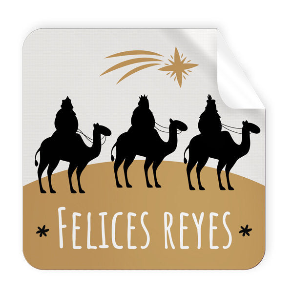 Rollo 250 Etiquetas Cuadrada Reyes Magos Navidad