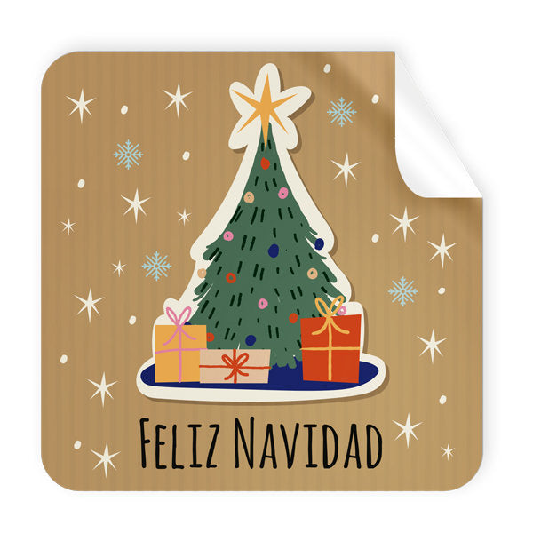 Rollo 250 Etiquetas Cuadrada Arbol Feliz Navidad Imagen principal del producto