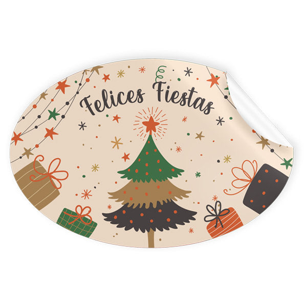 Rollo 250 Etiquetas Ovaladas Felices Fiestas Imagen principal del producto