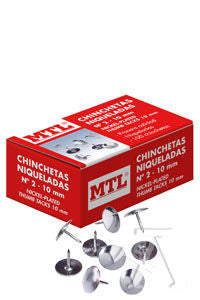 C/10 Cajas 100 Chinchetas Niqueladas Nº2 10MM Mtl