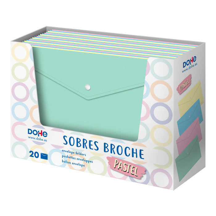 EXPOSITOR 20 SOBRES BROCHE TAMAÑO FOLIO COLORES PASTEL SURT | 1 UNIDADES | (DOHE, S,A,) Imagen principal del producto