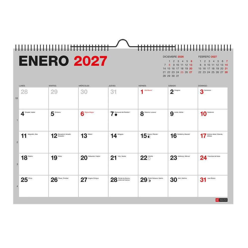Calendario de pared A3 18 meses 2026-2027 Miquelrius Imagen principal del producto