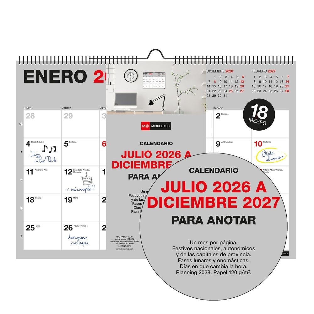 Calendario de pared A3 18 meses 2026-2027 Miquelrius Imagen secundaria del producto