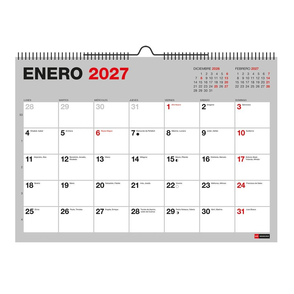 Calendario 18 meses pared A4 Miquelrius 2026-2027 Imagen principal del producto