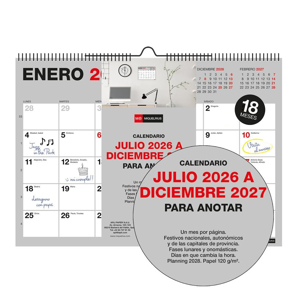 Calendario 18 meses pared A4 Miquelrius 2026-2027 Imagen secundaria del producto