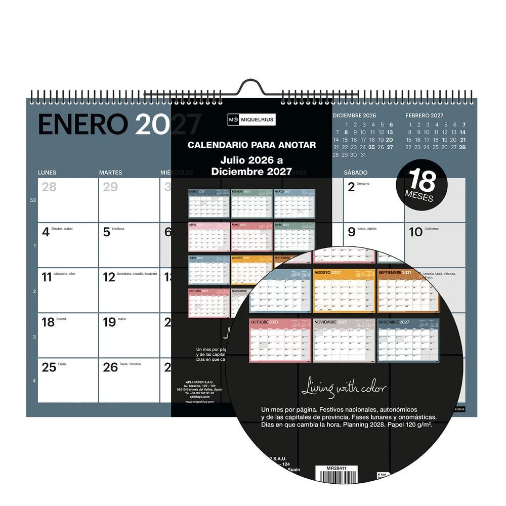 Calendario 18 meses pared A3 Miquelrius 2026-2027 Imagen secundaria del producto